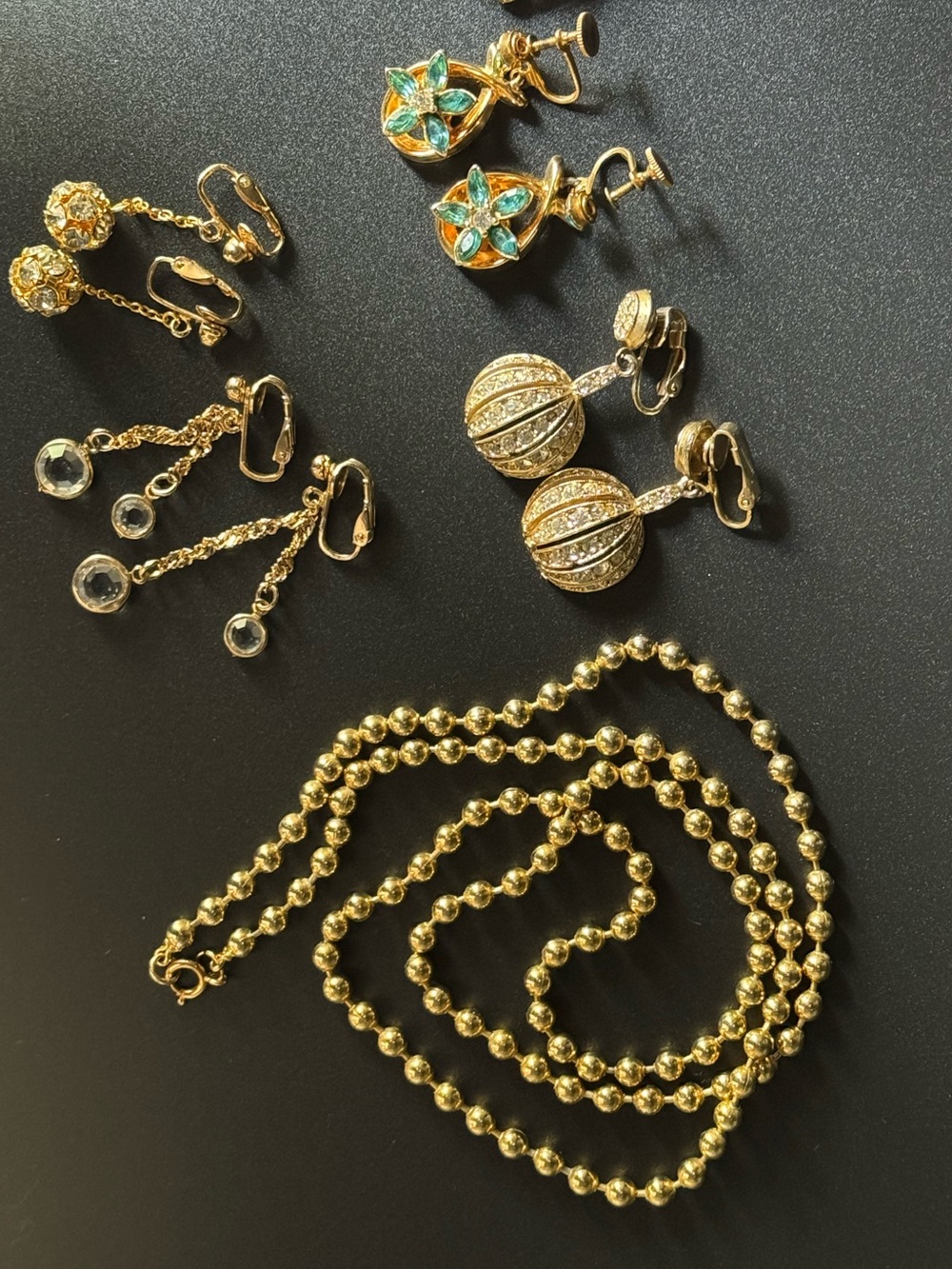 Gold-Tone Beaded Necklace and Earring Lot - Vintage Feminine 50’s 60’s Sparkle